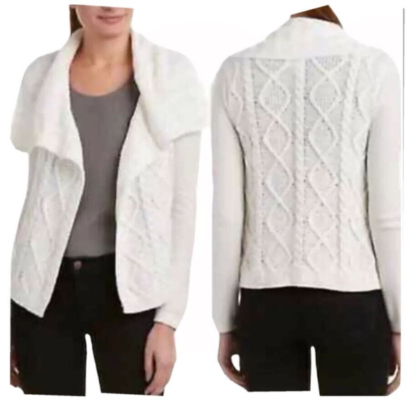 Cabi Cable Knit Long Sleeve Open Front Ivory Sweater Cardigan Style 193 M - Picture 2 of 10